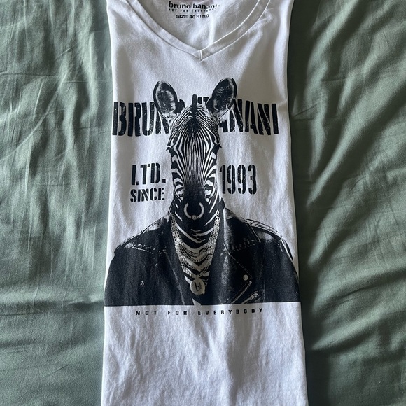 Bruno Banani White V-Neck T-Shirt with Zebra Print - Picture 2 of 3